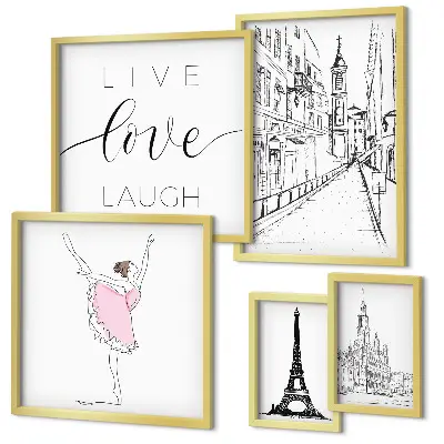 Set de 5 cuadros para salón con diseño de inspiraciones parisinas
