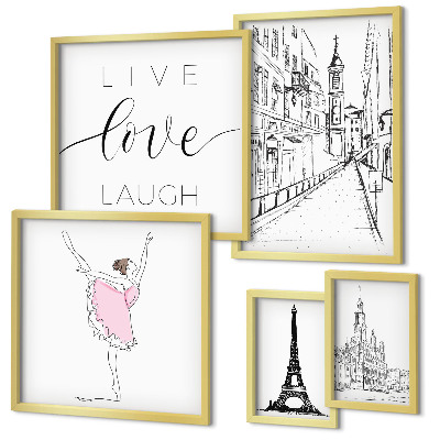 Set de 5 cuadros para salón Inspiraciones parisinas con estilo