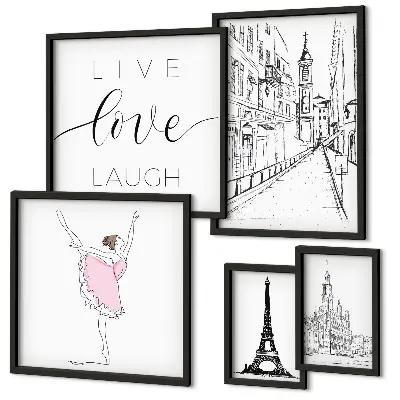 Set de 5 cuadros para salón con diseño de inspiraciones parisinas