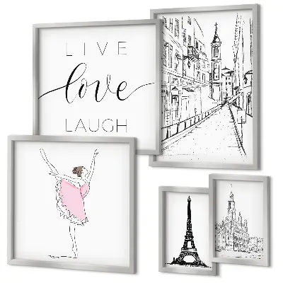 Set de 5 cuadros para salón con diseño de inspiraciones parisinas