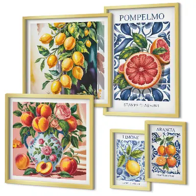 Conjunto de cuadros decorativos diseño de cítricos soleados de época