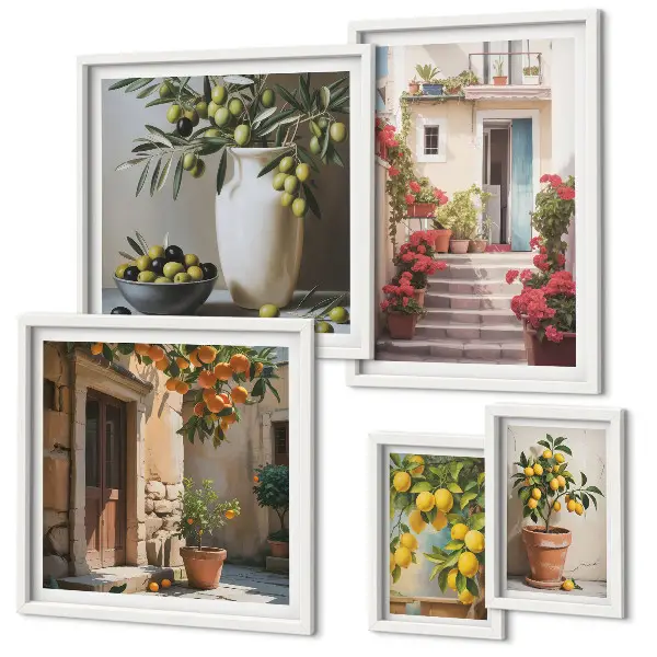 Set de 5 cuadros para salón diseño de calles de limón con ambiente
