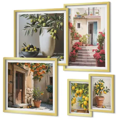Set de 5 cuadros para salón diseño de calles de limón con ambiente