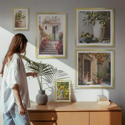 Set de 5 cuadros para salón diseño de calles de limón con ambiente