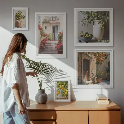 Set de 5 cuadros para salón diseño de calles de limón con ambiente