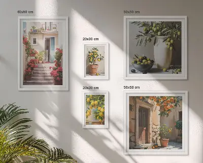 Set de 5 cuadros para salón diseño de calles de limón con ambiente