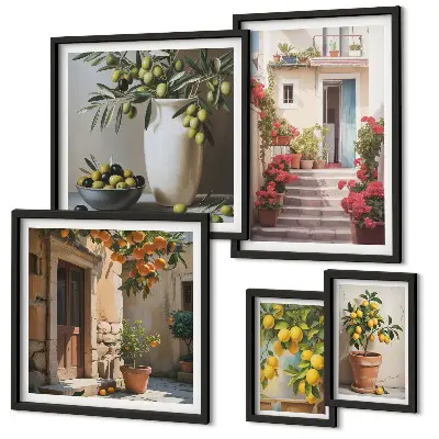 Set de 5 cuadros para salón diseño de calles de limón con ambiente