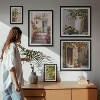 Set de 5 cuadros para salón diseño de calles de limón con ambiente