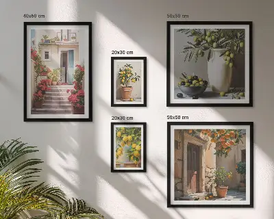 Set de 5 cuadros para salón diseño de calles de limón con ambiente
