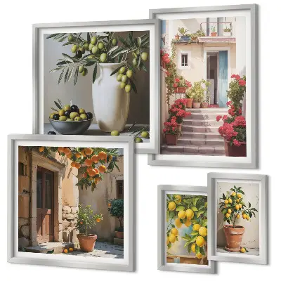 Set de 5 cuadros para salón diseño de calles de limón con ambiente