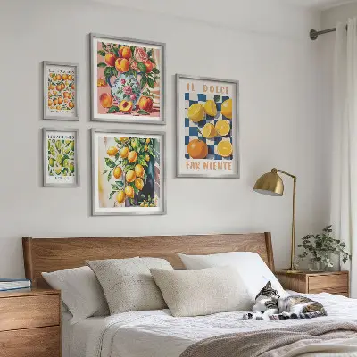 Pared galería de arte cítricos retro para cocina