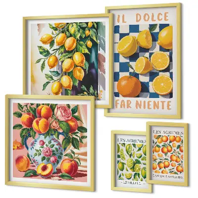Pared galería de arte cítricos retro para cocina