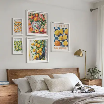 Pared galería de arte cítricos retro para cocina