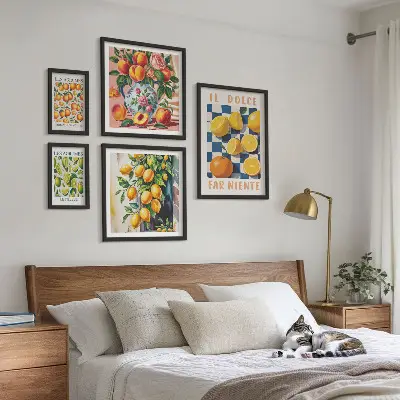 Pared galería de arte cítricos retro para cocina