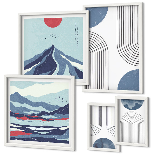 Set de 5 cuadros para salón Geometría de paisajes abstractos