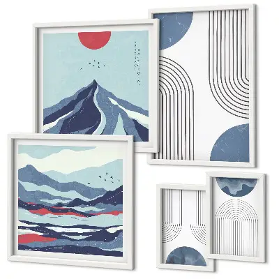 Set de 5 cuadros para salón con diseño de geometría de paisajes abstractos
