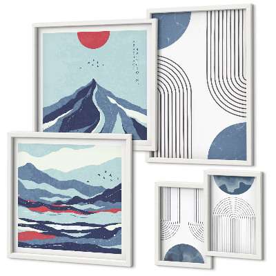 Set de 5 cuadros para salón Geometría de paisajes abstractos