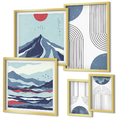 Set de 5 cuadros para salón Geometría de paisajes abstractos