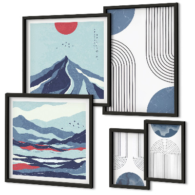 Set de 5 cuadros para salón Geometría de paisajes abstractos