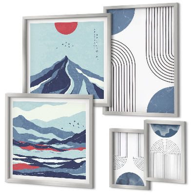 Set de 5 cuadros para salón Geometría de paisajes abstractos