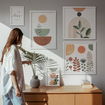Pared galería de arte Gráficos elegantes de plantas y formas geométricas