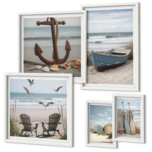 Pared galería de arte decoración con ambiente costero, relax y playa