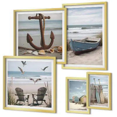 Pared galería de arte decoración con ambiente costero, relax y playa