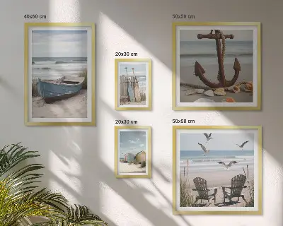 Pared galería de arte decoración con ambiente costero, relax y playa