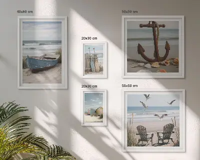 Pared galería de arte decoración con ambiente costero, relax y playa