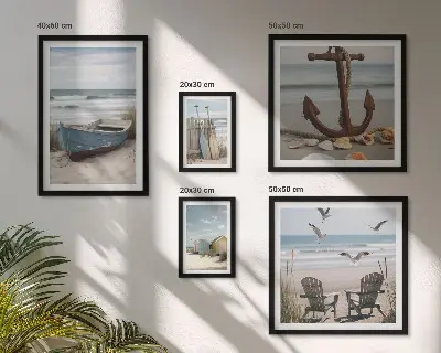 Pared galería de arte decoración con ambiente costero, relax y playa