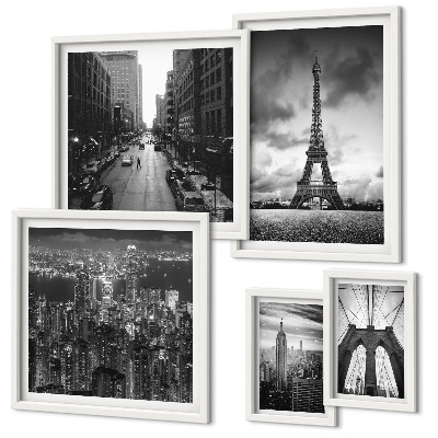 Conjunto de cuadros decorativos Iconos arquitectónicos en blanco y negro