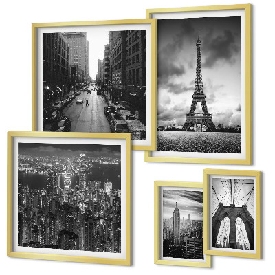 Conjunto de cuadros decorativos Iconos arquitectónicos en blanco y negro