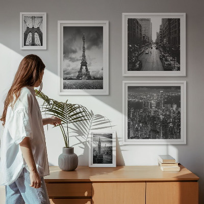 Conjunto de cuadros decorativos Iconos arquitectónicos en blanco y negro