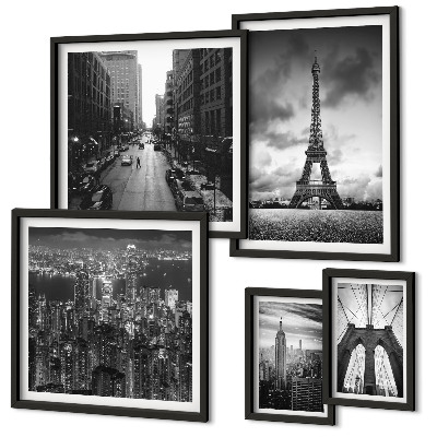 Conjunto de cuadros decorativos Iconos arquitectónicos en blanco y negro