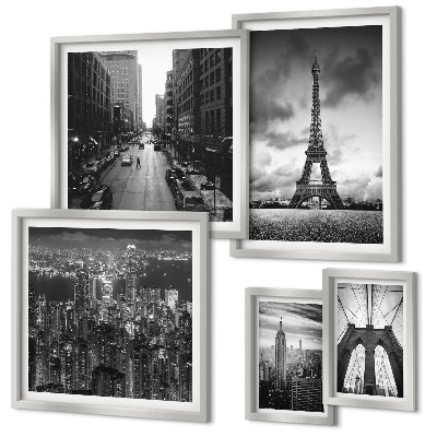 Conjunto de cuadros decorativos Iconos arquitectónicos en blanco y negro