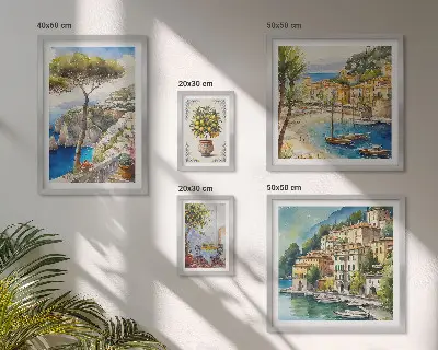 Set de 5 cuadros para salón con diseño de ciudades costeras