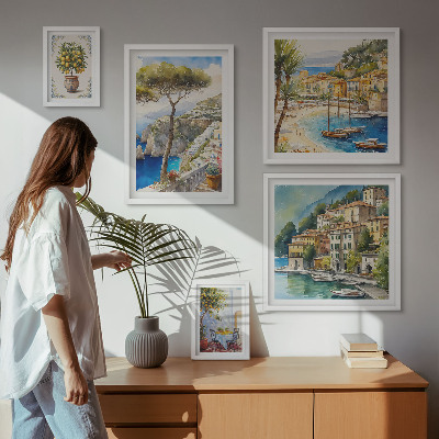 Set de 5 cuadros para salón Ciudades costeras con estilo