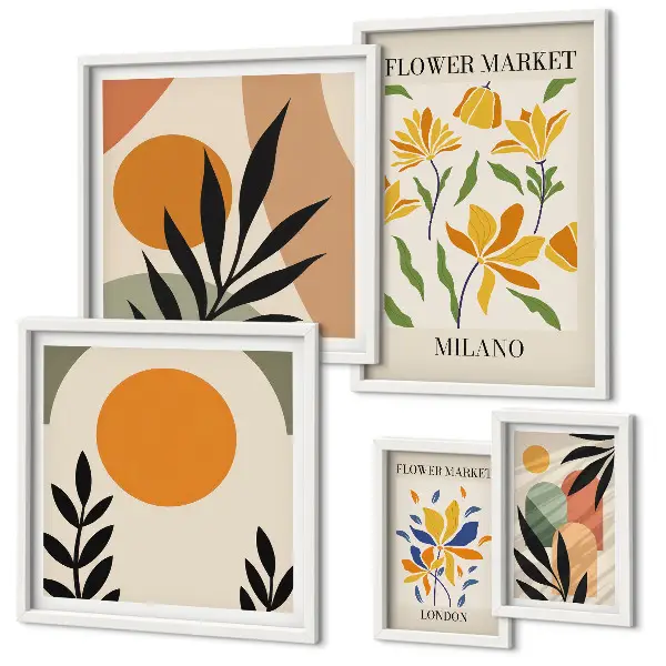 Conjunto de cuadros decorativos con diseño de flores abstractas estilo boho