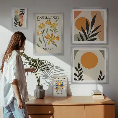 Conjunto de cuadros decorativos con diseño de flores abstractas estilo boho