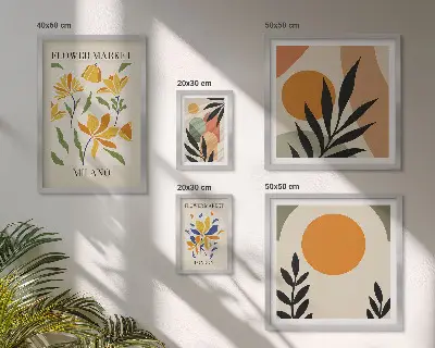 Conjunto de cuadros decorativos con diseño de flores abstractas estilo boho