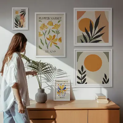 Conjunto de cuadros decorativos con diseño de flores abstractas estilo boho
