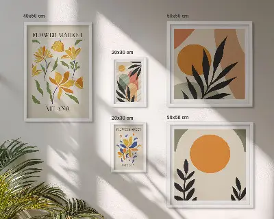Conjunto de cuadros decorativos con diseño de flores abstractas estilo boho