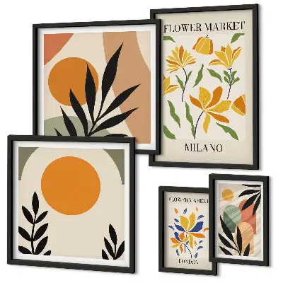 Conjunto de cuadros decorativos con diseño de flores abstractas estilo boho