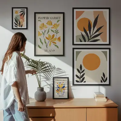 Conjunto de cuadros decorativos con diseño de flores abstractas estilo boho