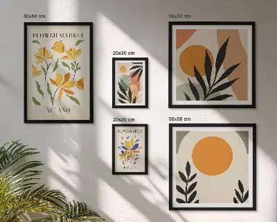 Conjunto de cuadros decorativos con diseño de flores abstractas estilo boho
