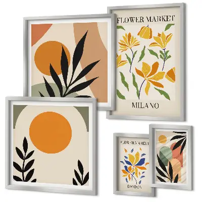 Conjunto de cuadros decorativos con diseño de flores abstractas estilo boho