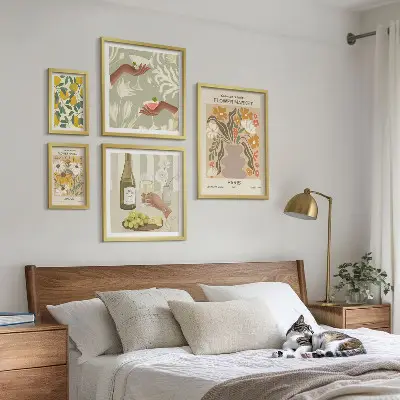 Set de 5 cuadros para salón con diseño de flores y frutas al estilo vintage
