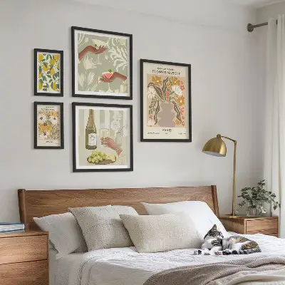 Set de 5 cuadros para salón con diseño de flores y frutas al estilo vintage