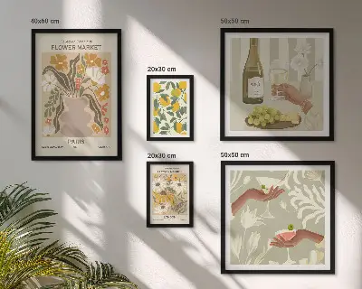 Set de 5 cuadros para salón con diseño de flores y frutas al estilo vintage