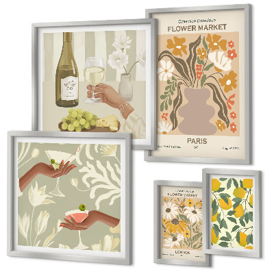 Set de 5 cuadros para salón Flores y frutas al estilo vintage